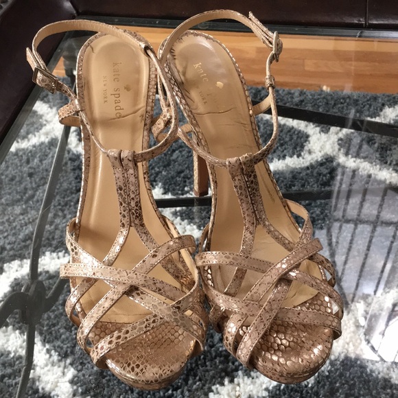 Kate Spade Nude Rose Gold Snake Print Heels - Picture 3 of 6